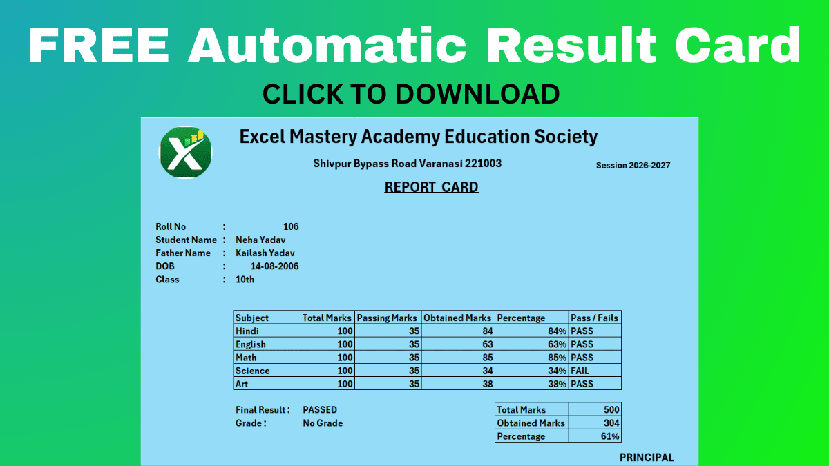 Excel Me Automatic Result Card Kaise Banaye