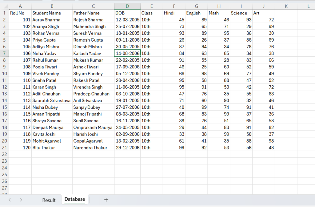 Excel me automatic result card kaise banaye