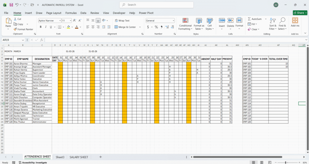 Automatic Payroll Management System in Excel