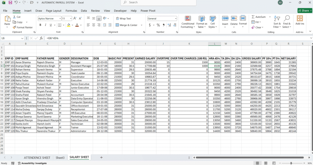 Automatic Payroll Management System in Excel