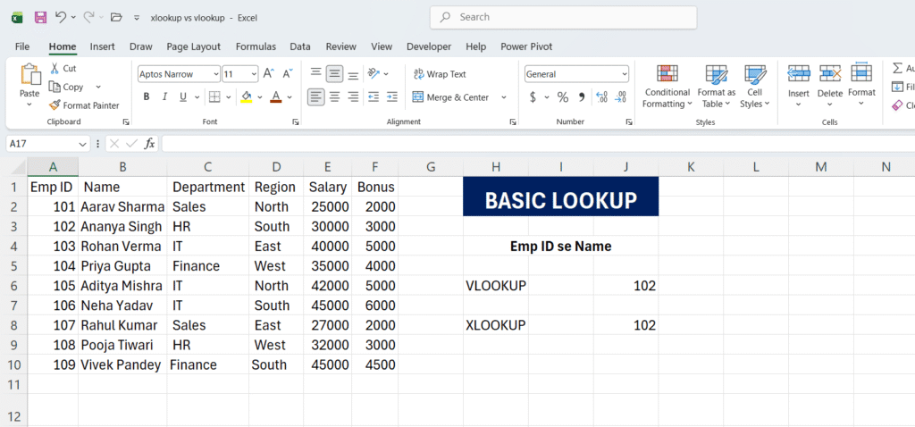xlookup formula in excel hindi example emp id se name kaise nikale