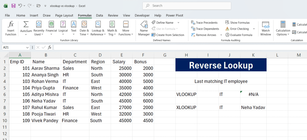 Reverse Lookup in Excel Hindi – Last Matching IT Employee Kaise Nikale (XLOOKUP Trick)