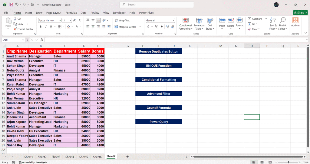 excel me duplicate data kaise hataye
