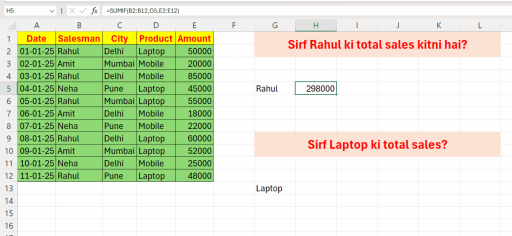 Excel Sum Formula