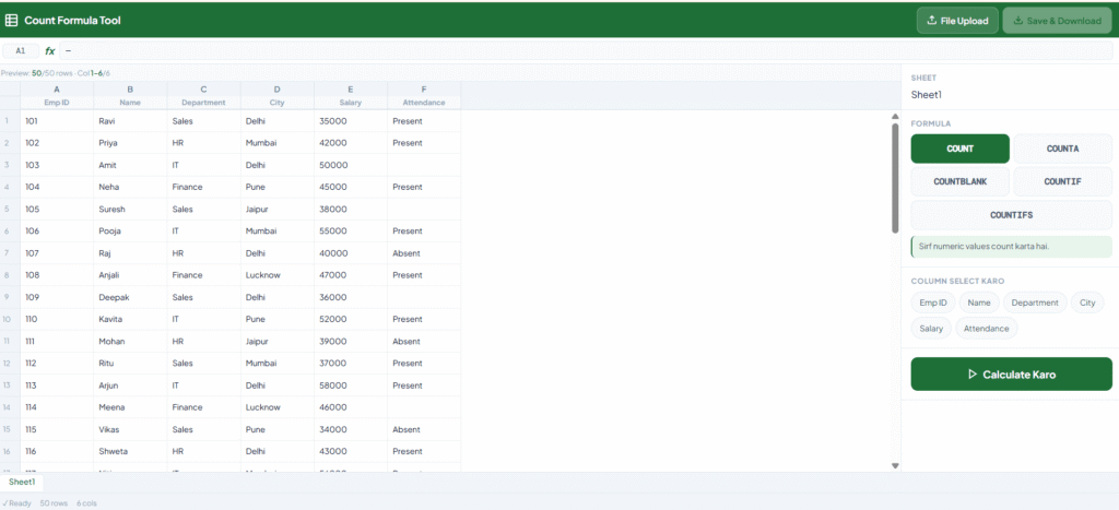 Count Formula Tool Excel