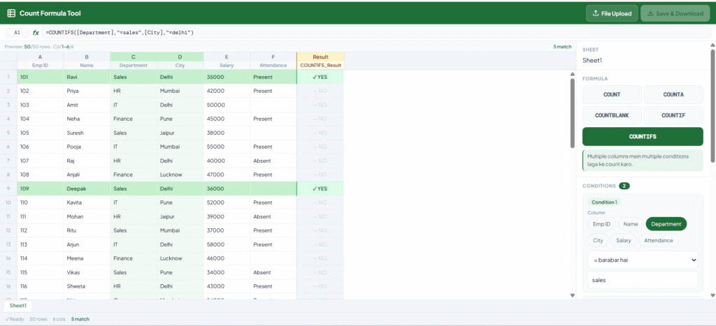 Count Formula Tool in Excel – COUNT, COUNTA, COUNTIF and COUNTIFS Calculator