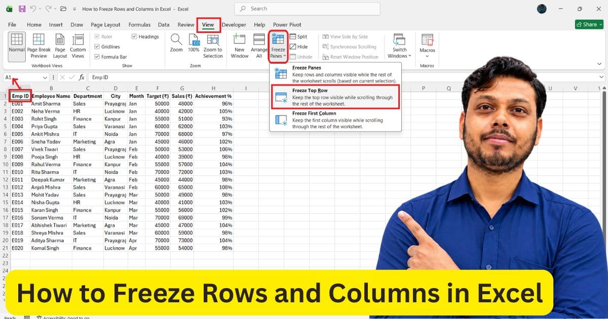 How to Freeze Rows and Columns in Excel – Hindi Guide