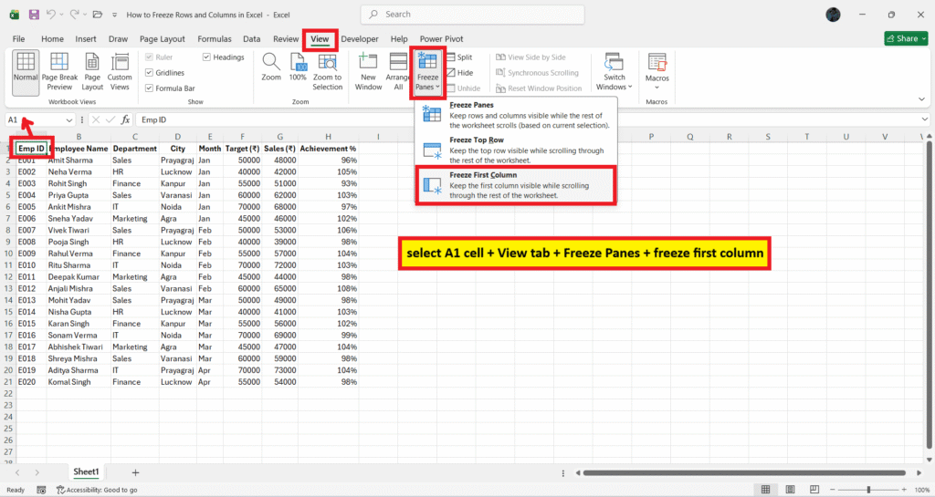 how to freeze rows and columns in excel