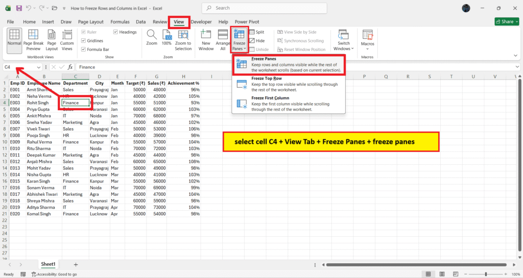 how to freeze rows and columns in excel