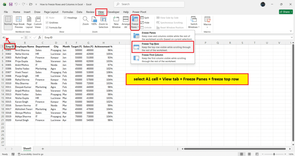 how to freeze rows and columns in excel