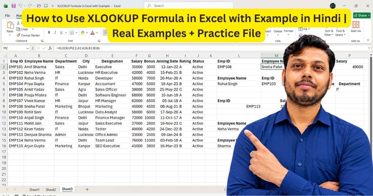 How to Use XLOOKUP Formula in Excel with Example in Hindi Real Examples + Practice File