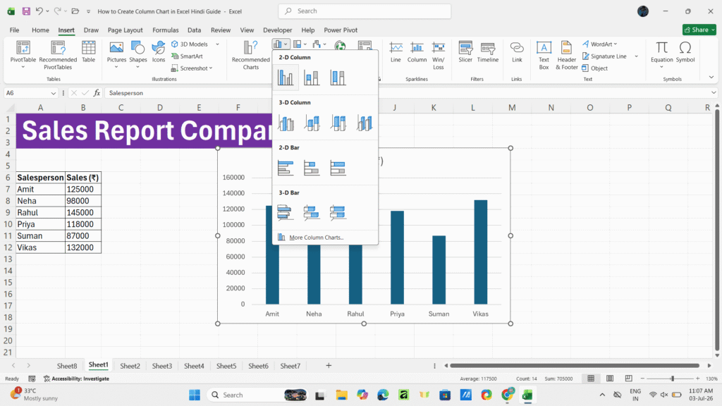 Excel Me Column Chart Kaise Banaye