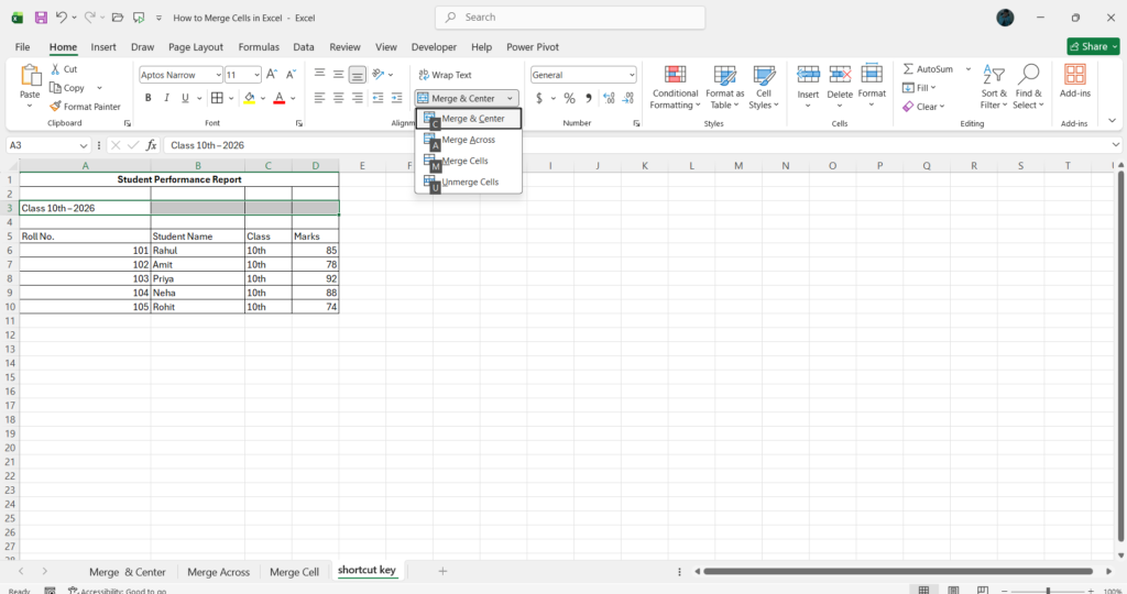 Excel Me Cells Merge Kaise Kare