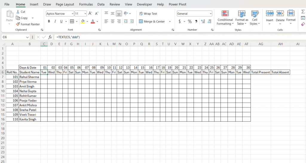Attendance Sheet Excel Me Kaise Banaye