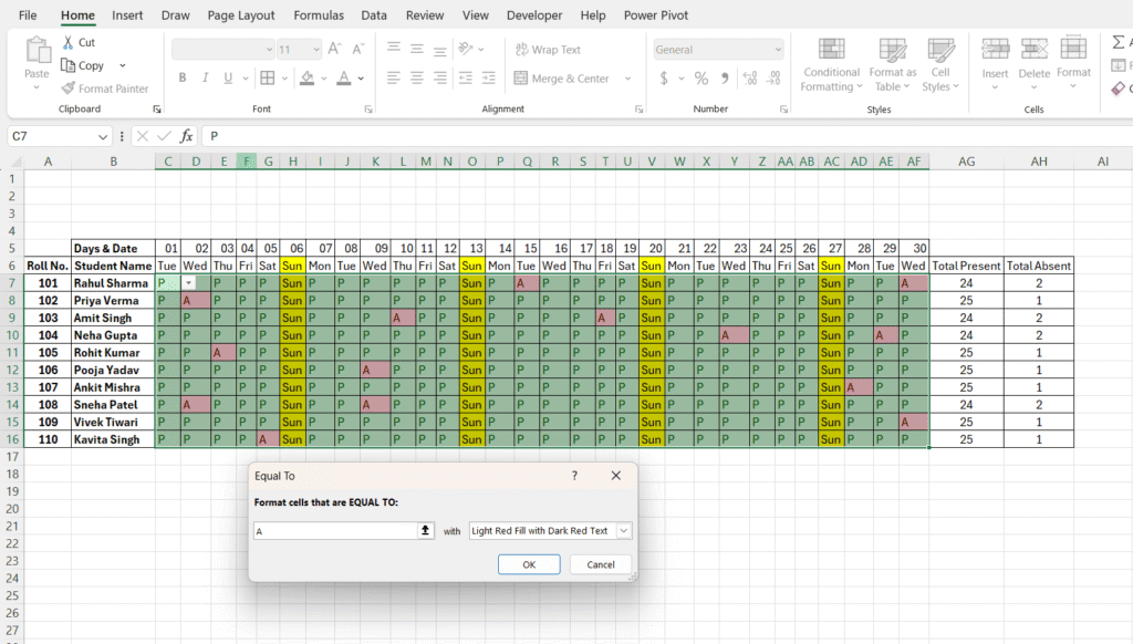 Attendance Sheet Excel Me Kaise Banaye