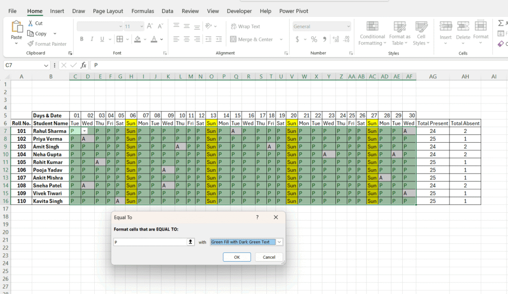 Attendance Sheet Excel Me Kaise Banaye