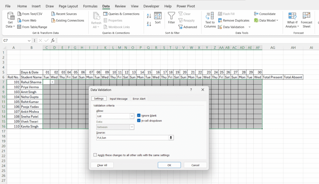 Attendance Sheet Excel Me Kaise Banaye