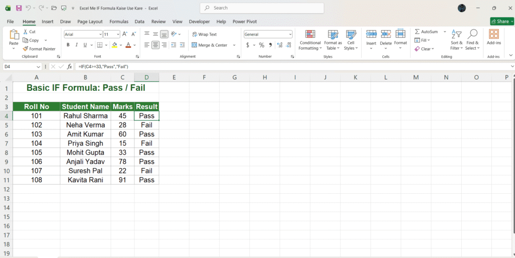 Excel Me IF Formula Kaise Use Kare