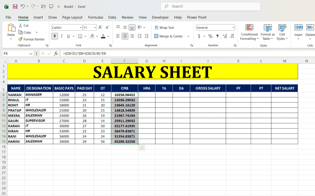 Excel Me Salary Sheet Kaise Banaye
