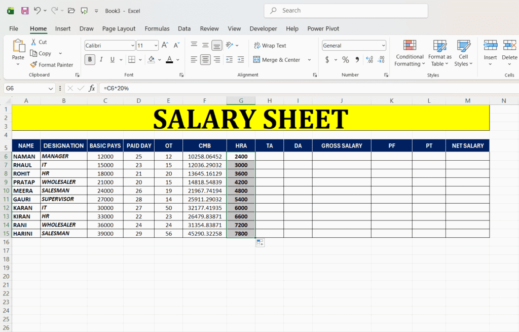Excel Me Salary Sheet Kaise Banaye