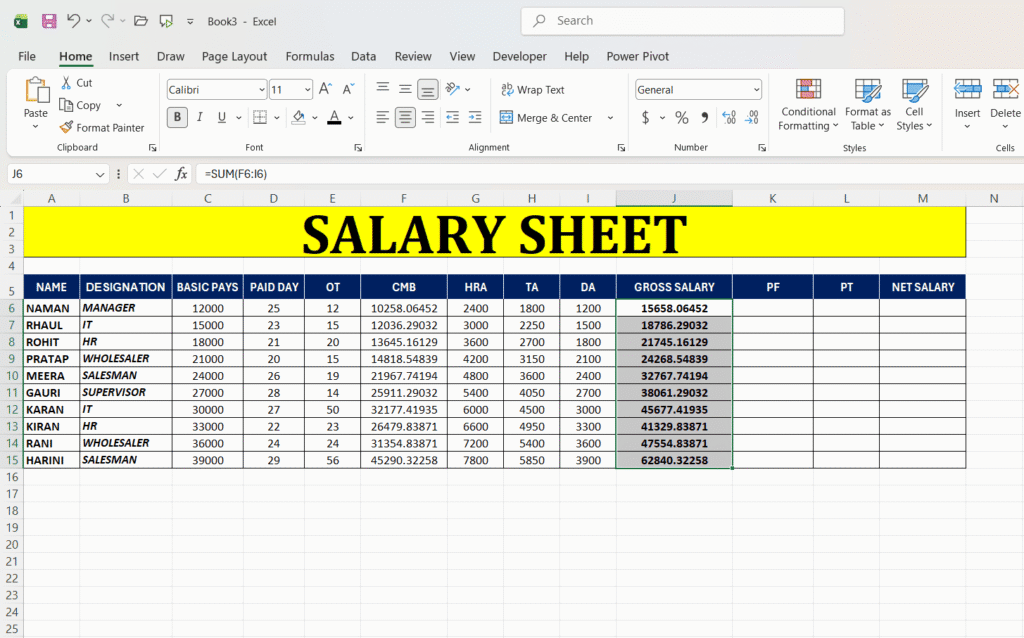 Excel Me Salary Sheet Kaise Banaye