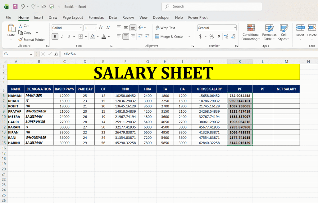 Excel Me Salary Sheet Kaise Banaye