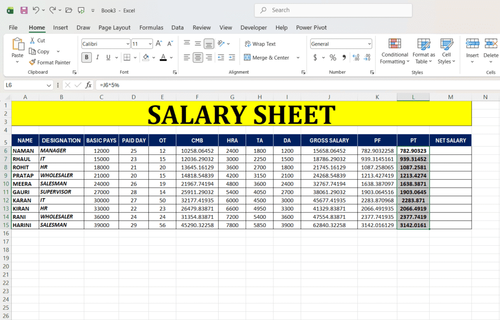 Excel Me Salary Sheet Kaise Banaye