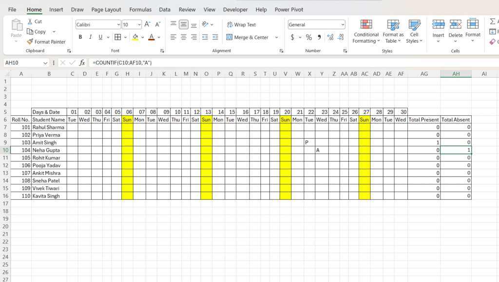 Attendance Sheet Excel Me Kaise Banaye