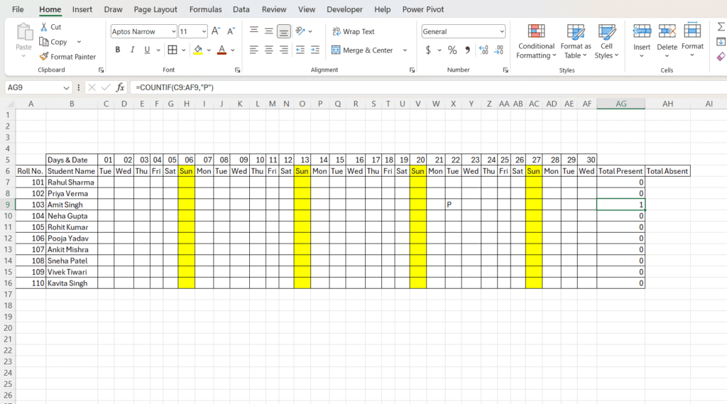 Attendance Sheet Excel Me Kaise Banaye
