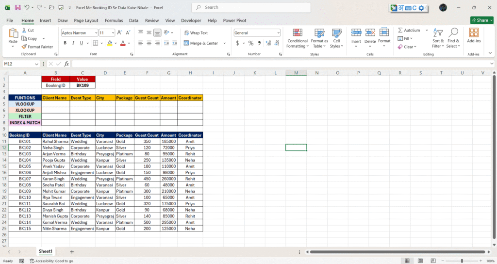 excel me booking id se data kaise nikale