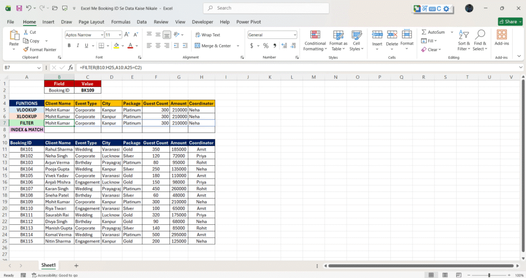 excel me booking id se data kaise nikale