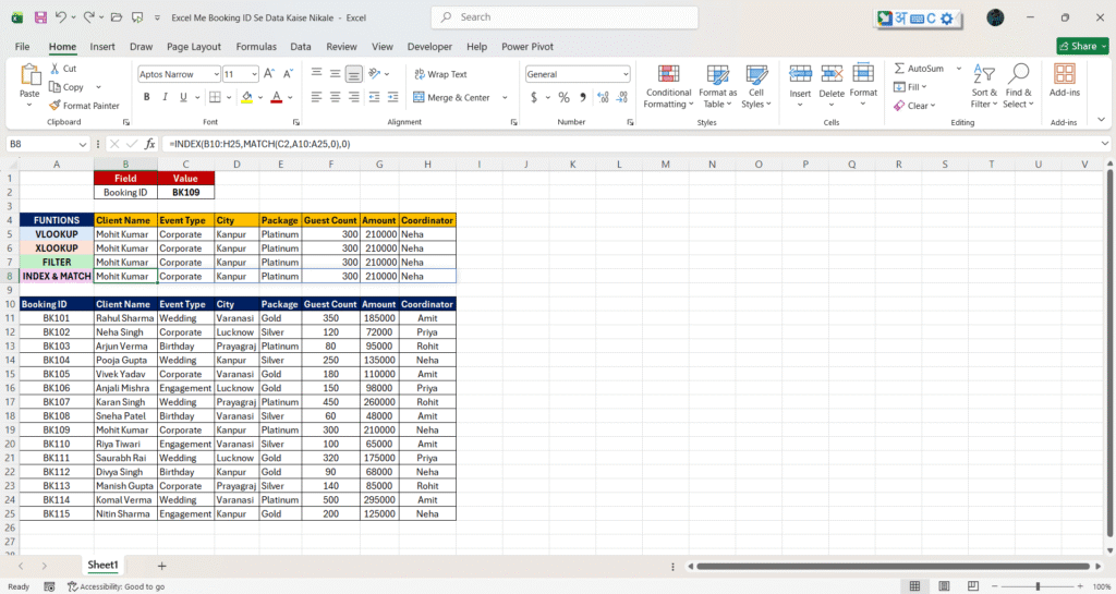 excel me booking id se data kaise nikale