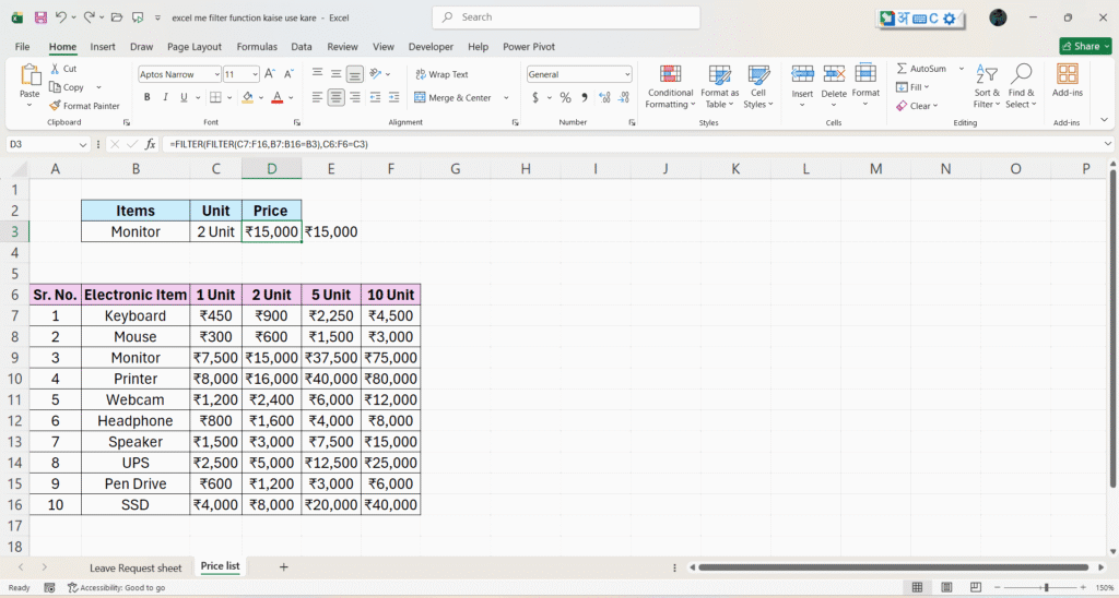 Excel Me FILTER Function Kaise Use Kare