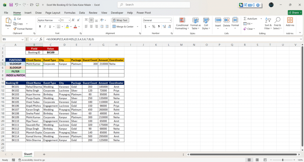 excel me booking id se data kaise nikale