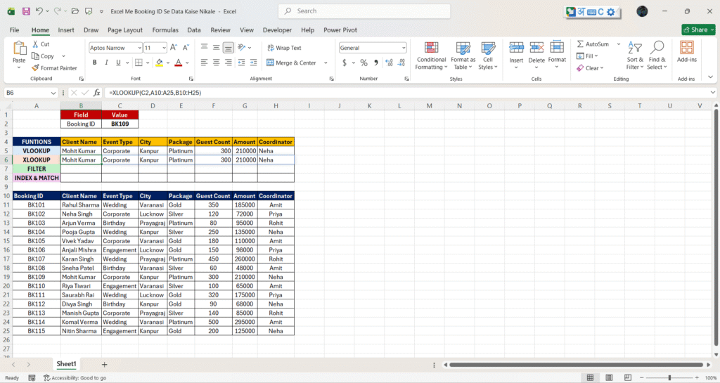 excel me booking id se data kaise nikale